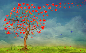 Tree of hearts, valentines day background,illustration