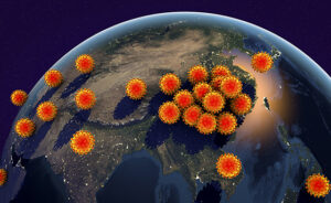 Global spread of a Novel Wuhan coronavirus, conceptual image